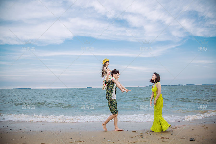 亲子照样照，影楼亲子海边旅行跟拍样片，全家福海景外景儿童写真摄影素材