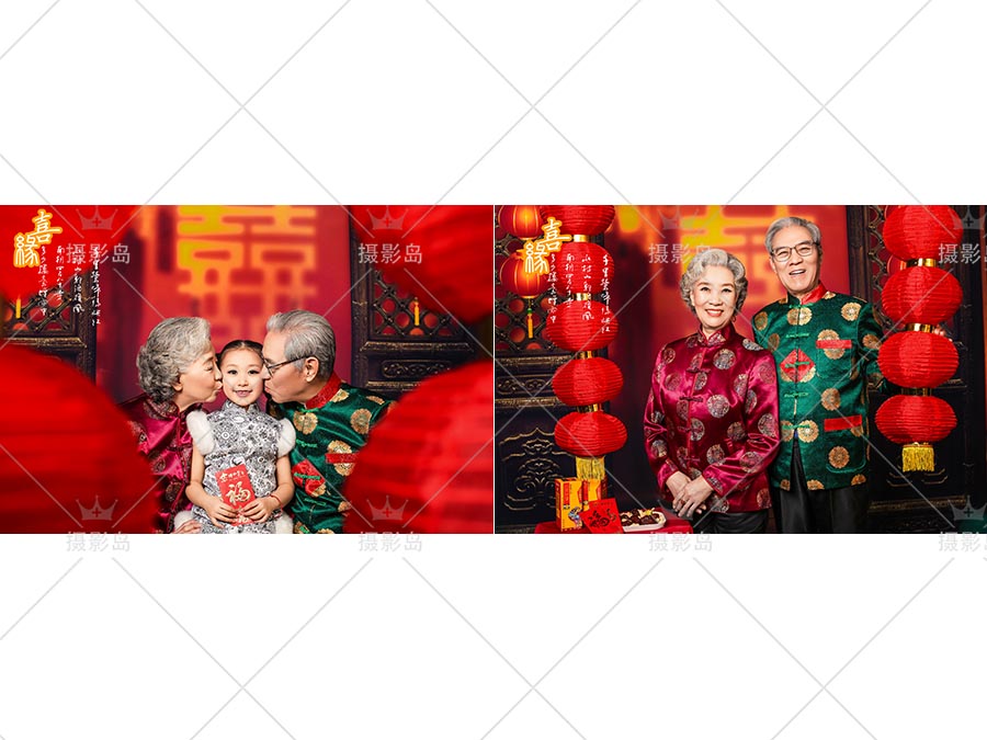 全家福放大样片，中式风格古装亲子照写真摄影样照，影楼样照图库素材