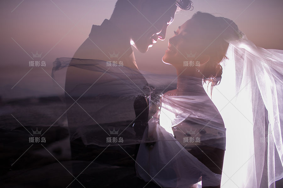 婚纱摄影海边白纱样片，情侣写真艺术照外景样照图片，婚纱PSD相册模版素材