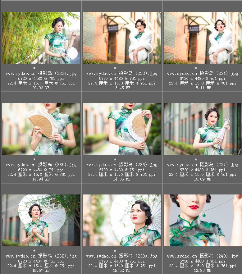 中国复古旗袍风摄影样片，古装工笔画成熟女人照片图片