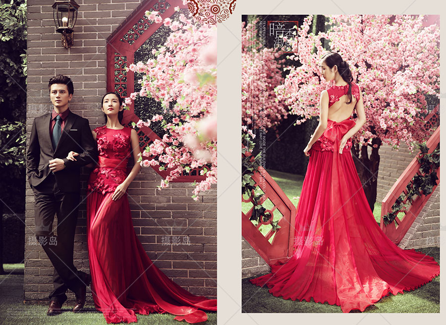 影楼展会古装婚纱摄影样册模版，红色中国风PSD相册素材