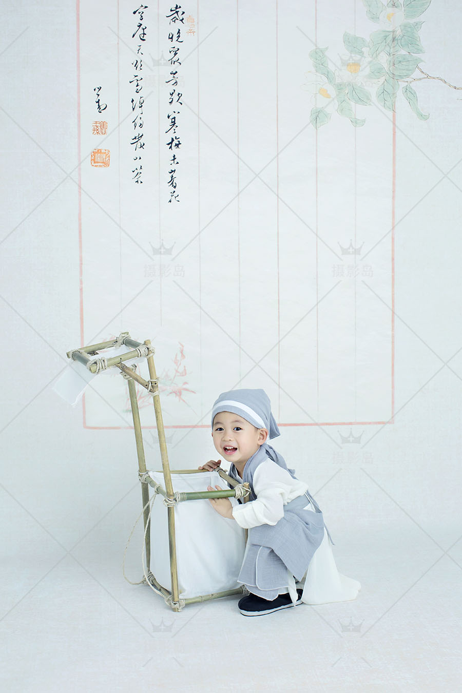 儿童古装汉服PSD相册模版素材，中国风摄影写真男女孩样片