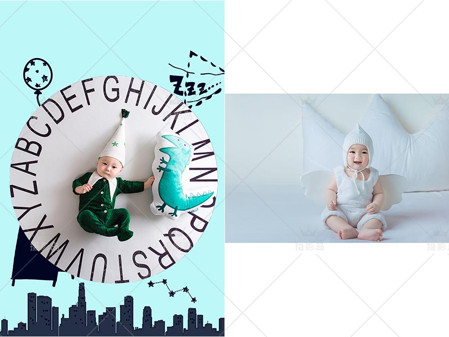潮童宝宝写真儿童摄影照片样片，PSD艺术字体单片模版素材