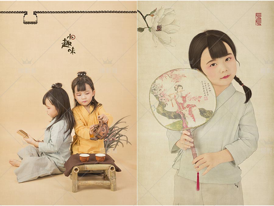 女童宝宝工笔画样片素材