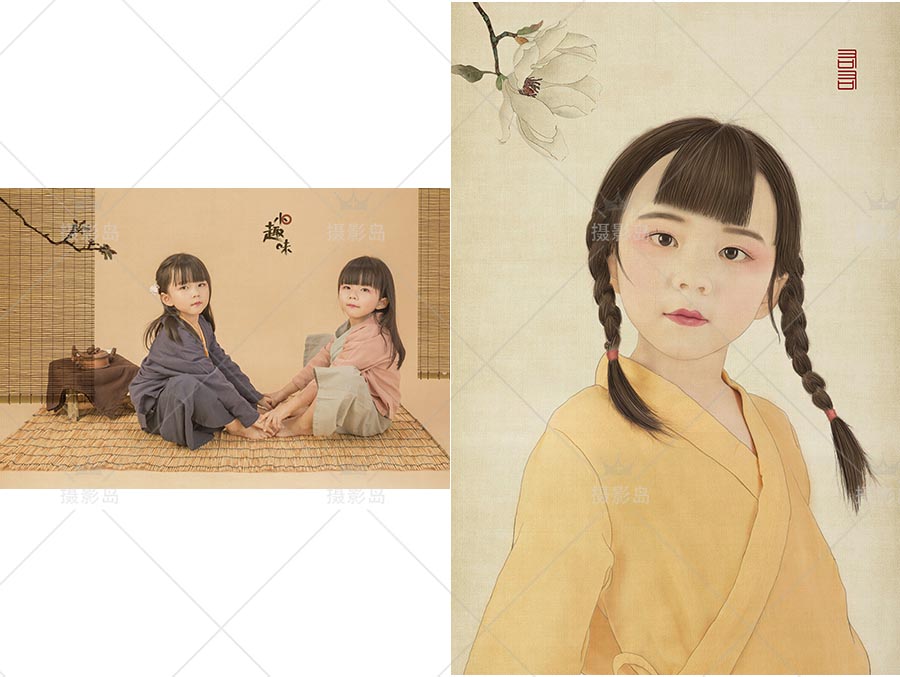 女童宝宝工笔画样片素材