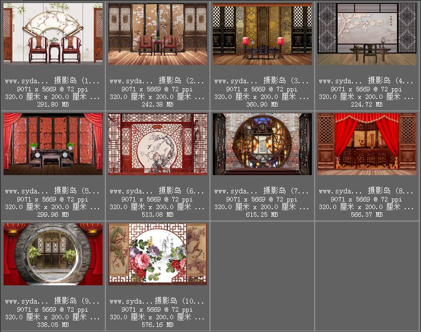 工笔画摄影PSD分层背景模版，中国古风古装屏风、古典家具、室内家居、椅子素材