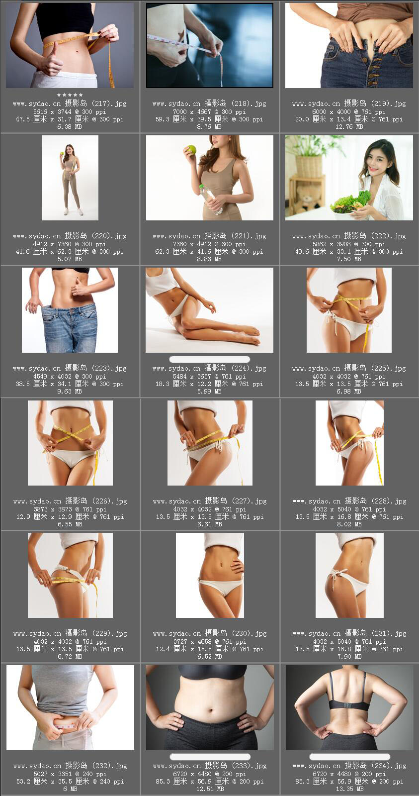 女性瘦身塑形照片对比素材，美女模特腰围腹部减脂样片，减肥平面广告摄影图片全集