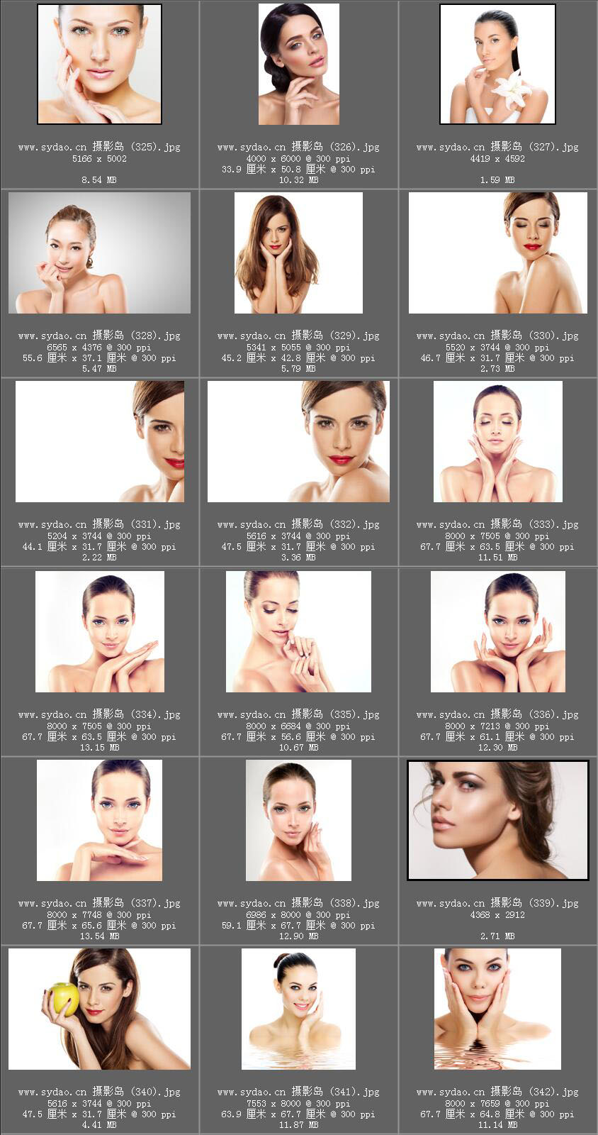 美女面部写真照片素材，护理美容图片合集，白底广告摄影模特海报素材