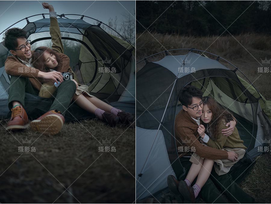 日系情侣恋人摄影拍照写真艺术照样片，户外露营写真照，PSD写真相册模版排版