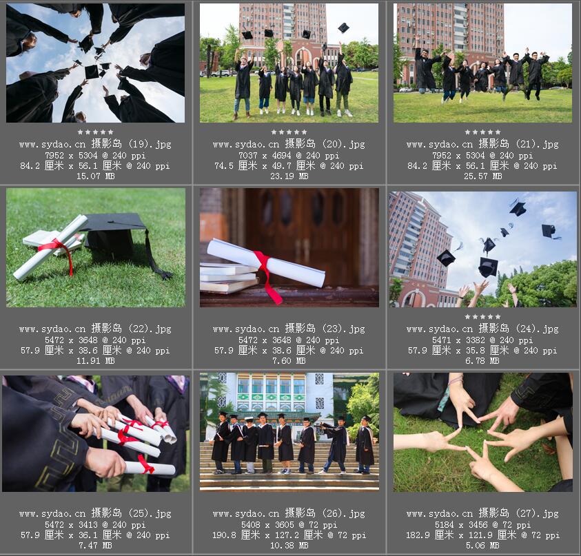 大学生毕业季写真合照样片，校园青春学士服集体合影图片