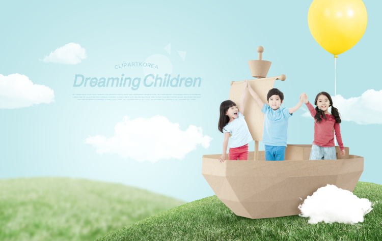 3D梦幻儿童摄影psd分层背景模版，创意儿童摄影后期海报合成素材