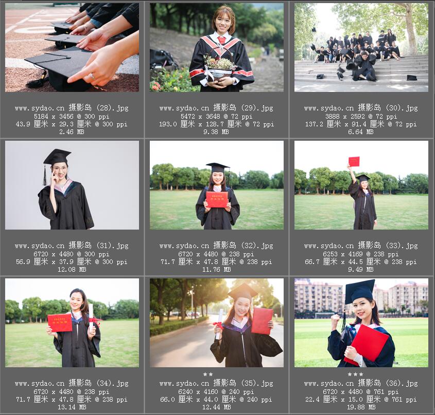 大学生毕业季写真合照样片，校园青春学士服集体合影图片