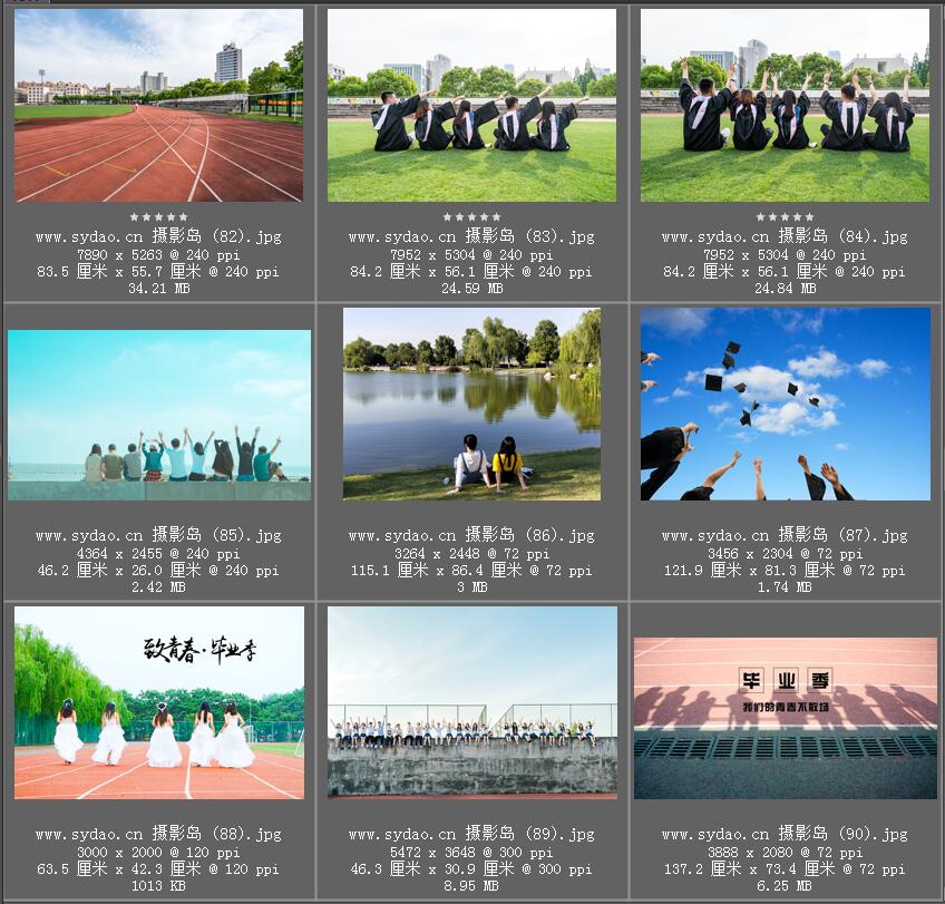 大学生毕业季写真合照样片，校园青春学士服集体合影图片