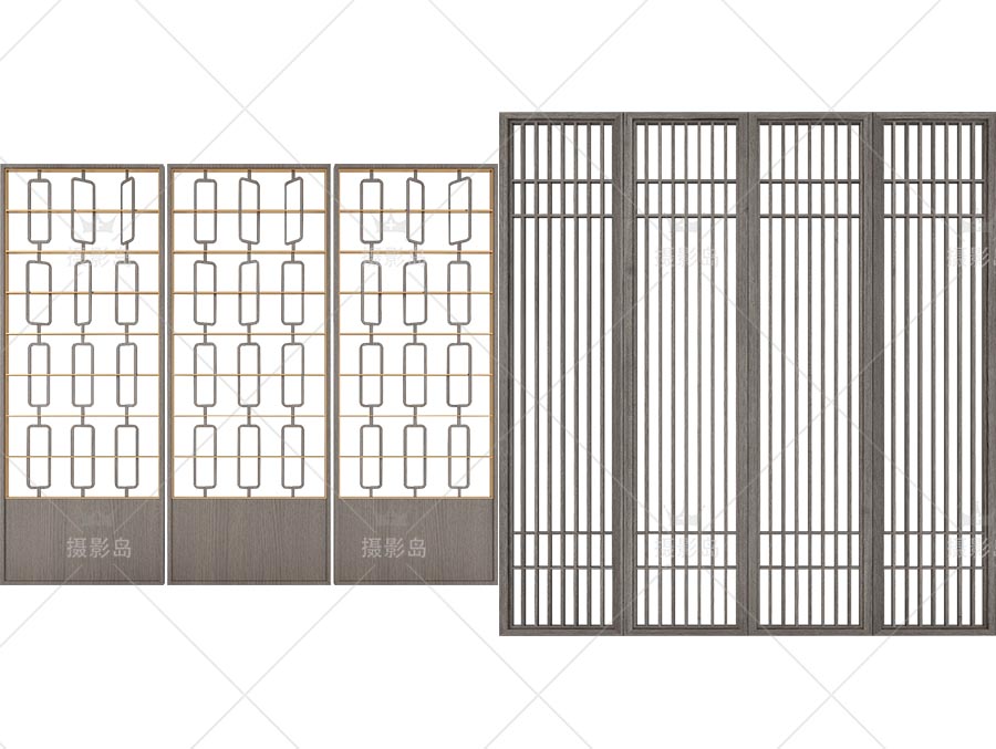 古典古风隔断屏风PNG透明免抠图工笔画背景素材