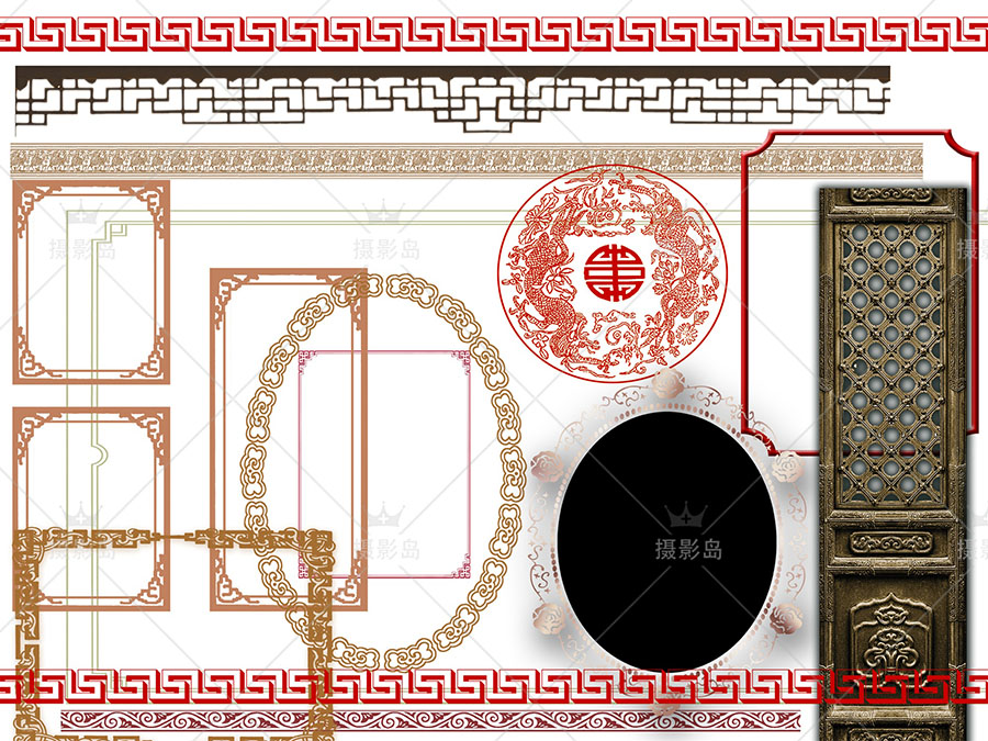 古风古装古典花边边框PSD分层素材，祥云、图腾、相框相册背景装饰模板