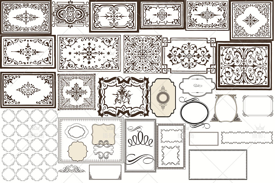 古风古装古典花边边框PSD分层素材，祥云、图腾、相框相册背景装饰模板