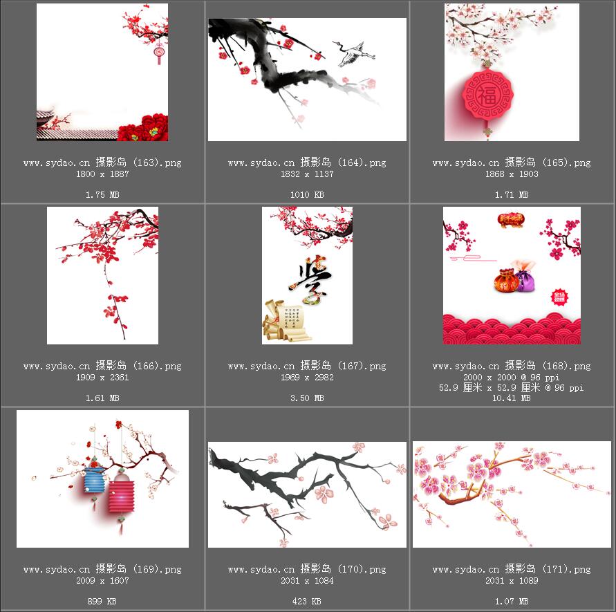 水彩花卉、海棠花、樱花、梅花、桃花、工笔画插画、点缀装饰前景png免抠合成素材