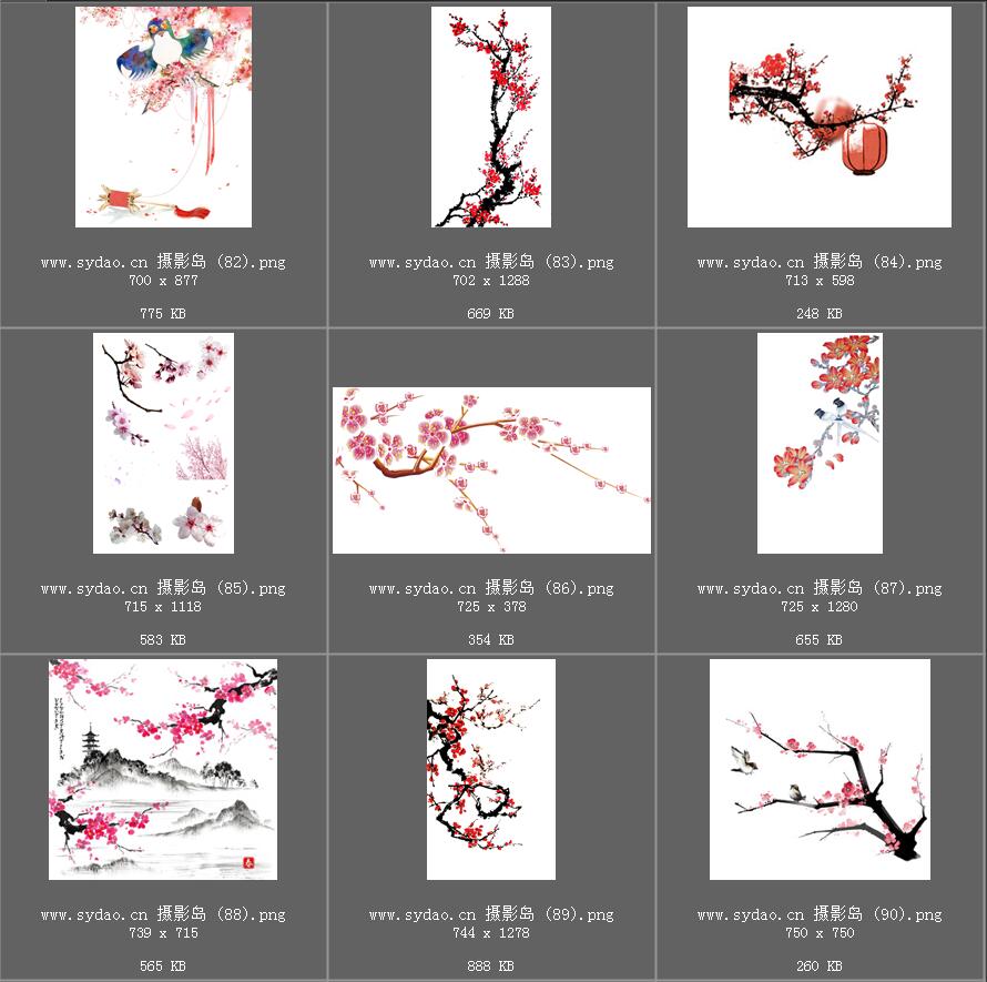 水彩花卉、海棠花、樱花、梅花、桃花、工笔画插画、点缀装饰前景png免抠合成素材