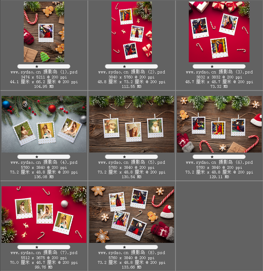 圣诞主题摄影人像写真相册PSD模板素材，圣诞主题拍立得排版模板