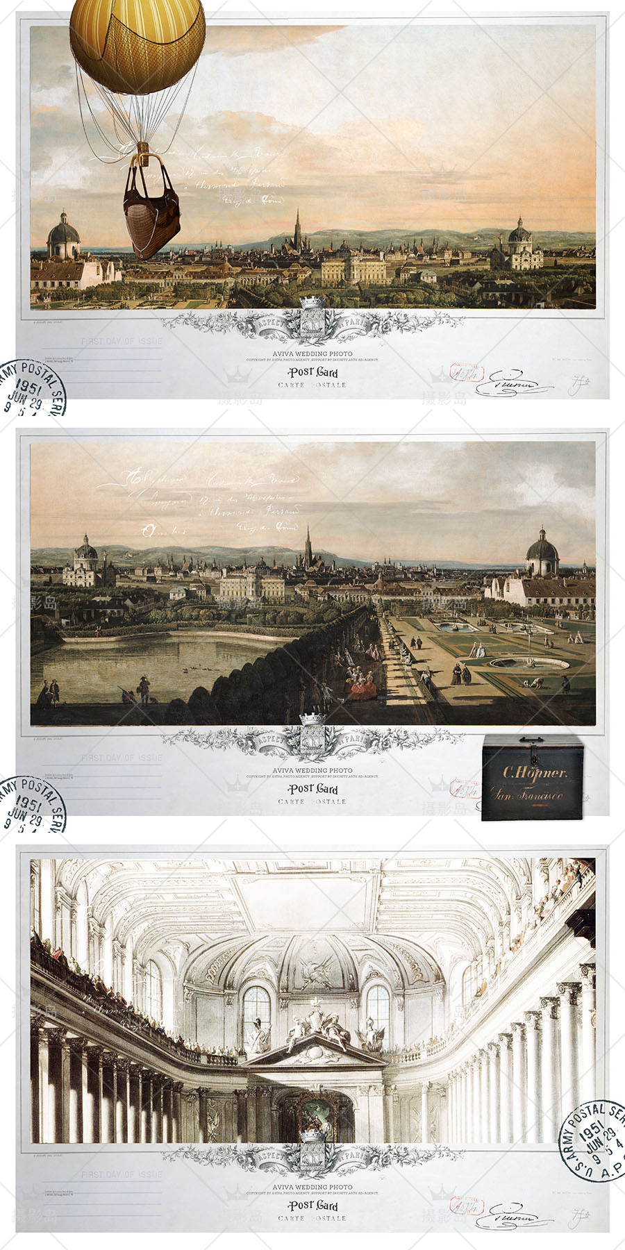 影楼欧洲风景纸上旅行背景PSD模板素材，婚纱写真换景素材