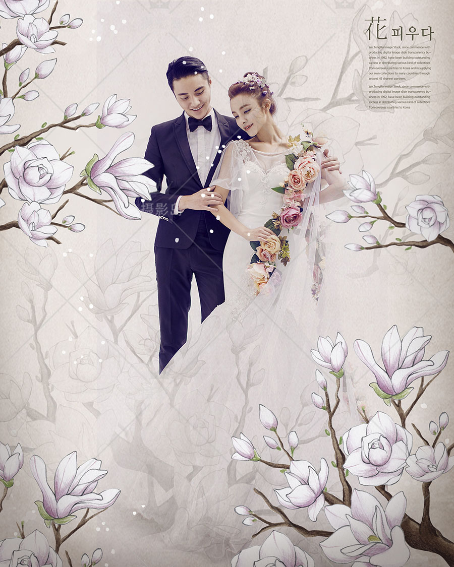 婚纱写真摄影后期换景抠图背景PSD模板素材，浪漫鲜花、花草、花朵、花卉设计素材