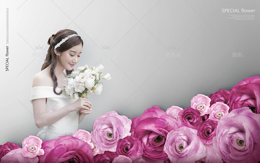 影楼婚纱摄影创意鲜花、玫瑰、花朵PSD背景模版，情侣写真换景素材