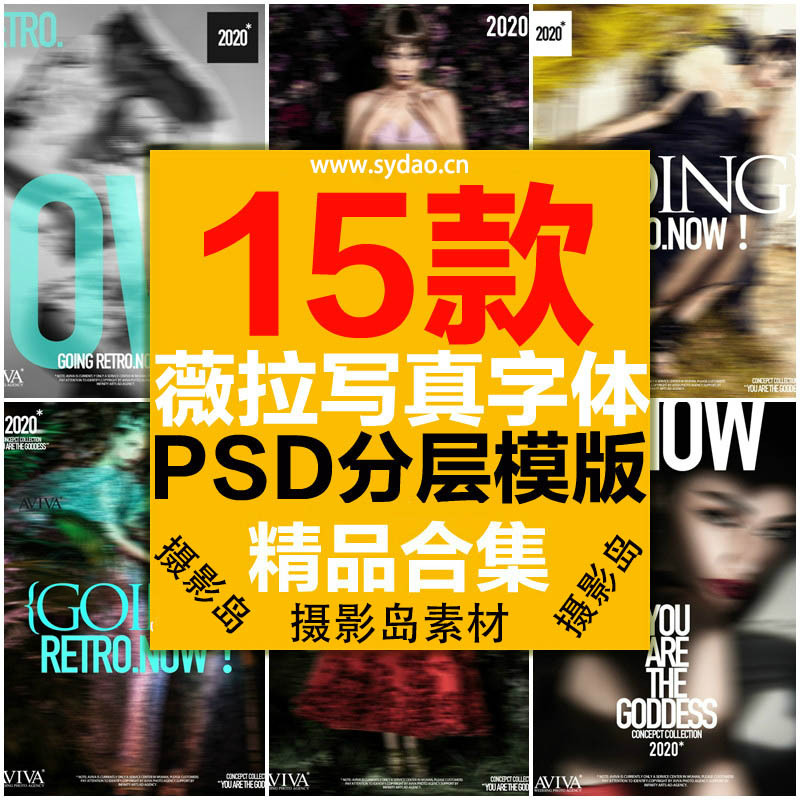 15款薇拉摄影写真字体PSD模版，欧美时尚杂志封面艺术文字排版素材
