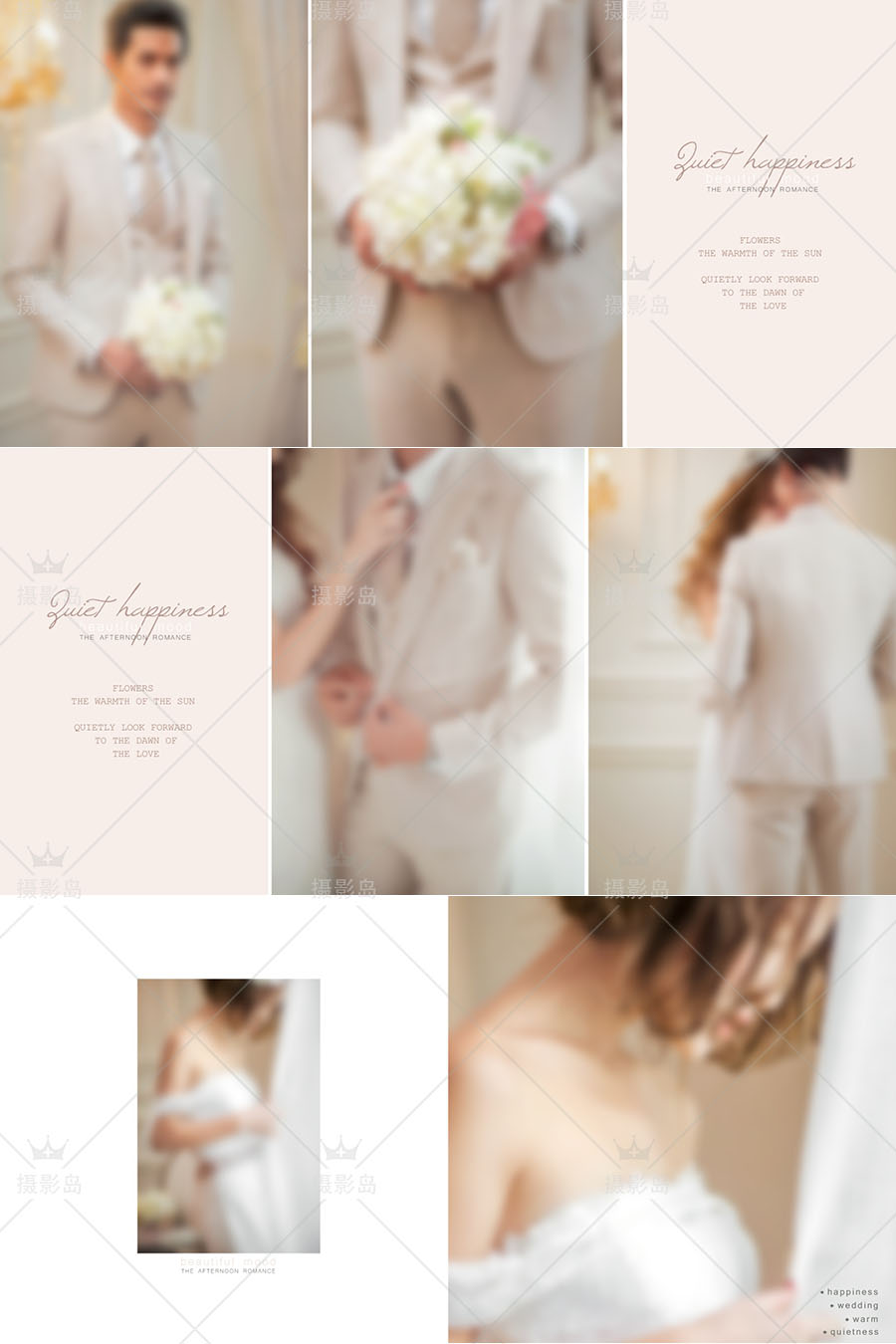 欧式简约英文婚纱摄影写真相册psd模版，方版艺术照排版套版素材