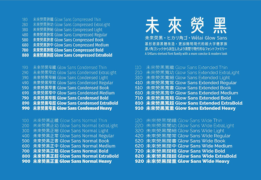 免费字体下载！包含9种字重的可商用中文黑体-未来荧黑