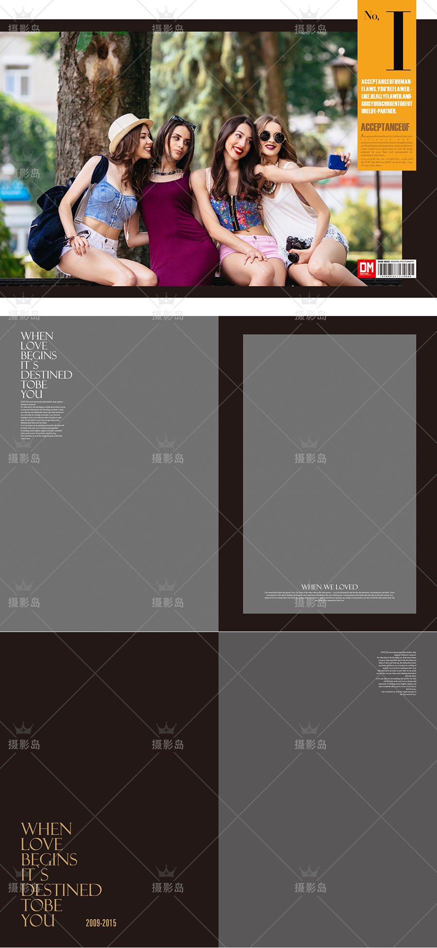 欧美风情侣婚纱照、个人写真PSD杂志风相册设计模板