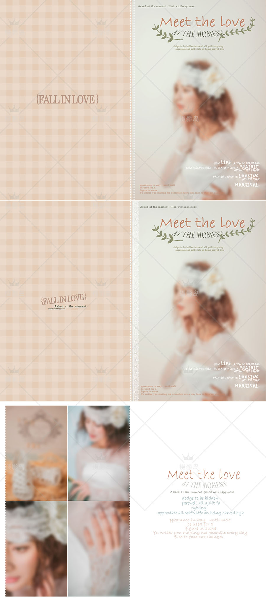 欧式时尚简约婚纱摄影相册PSD模板，内外景写真艺术照排版套版素材