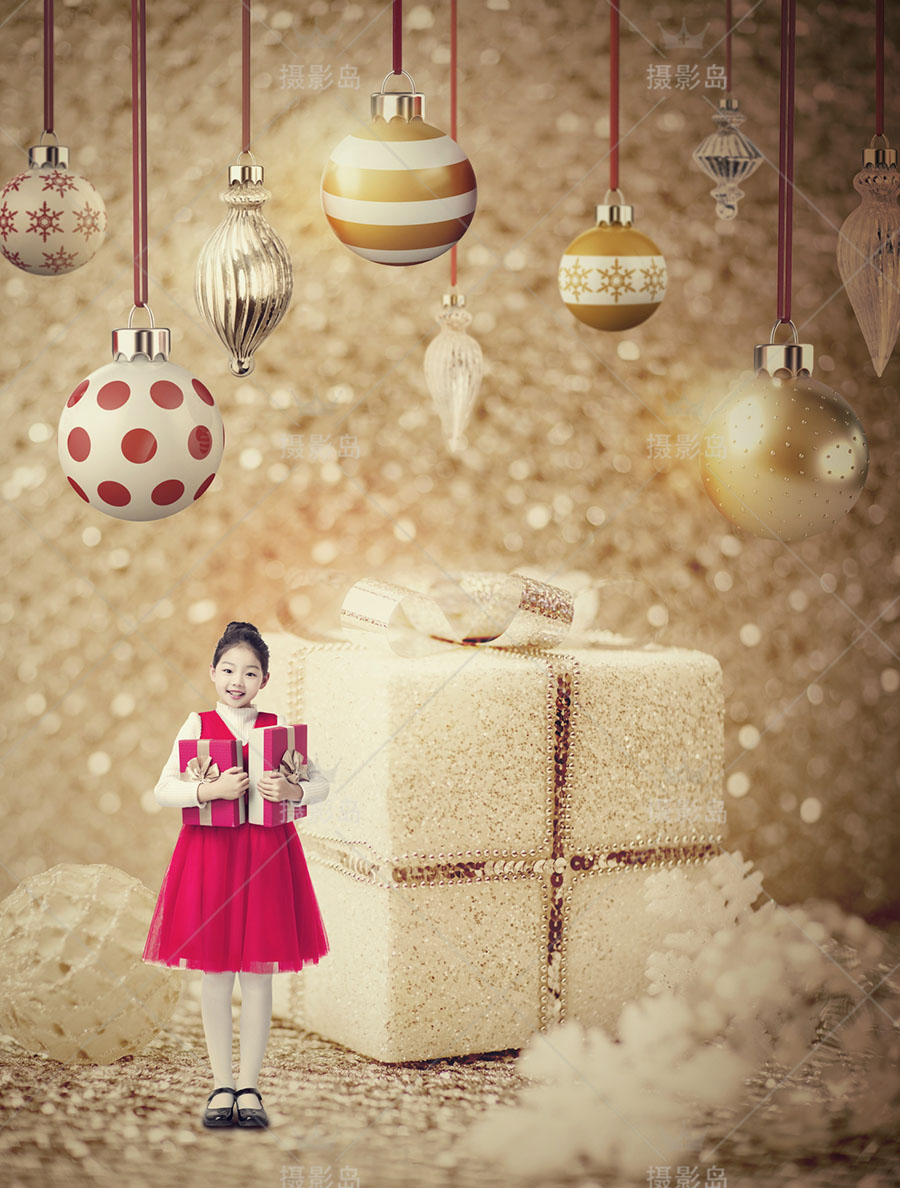 儿童摄影写真相册抠图溶图前景素材、圣诞节日礼物主题背景PSD模板