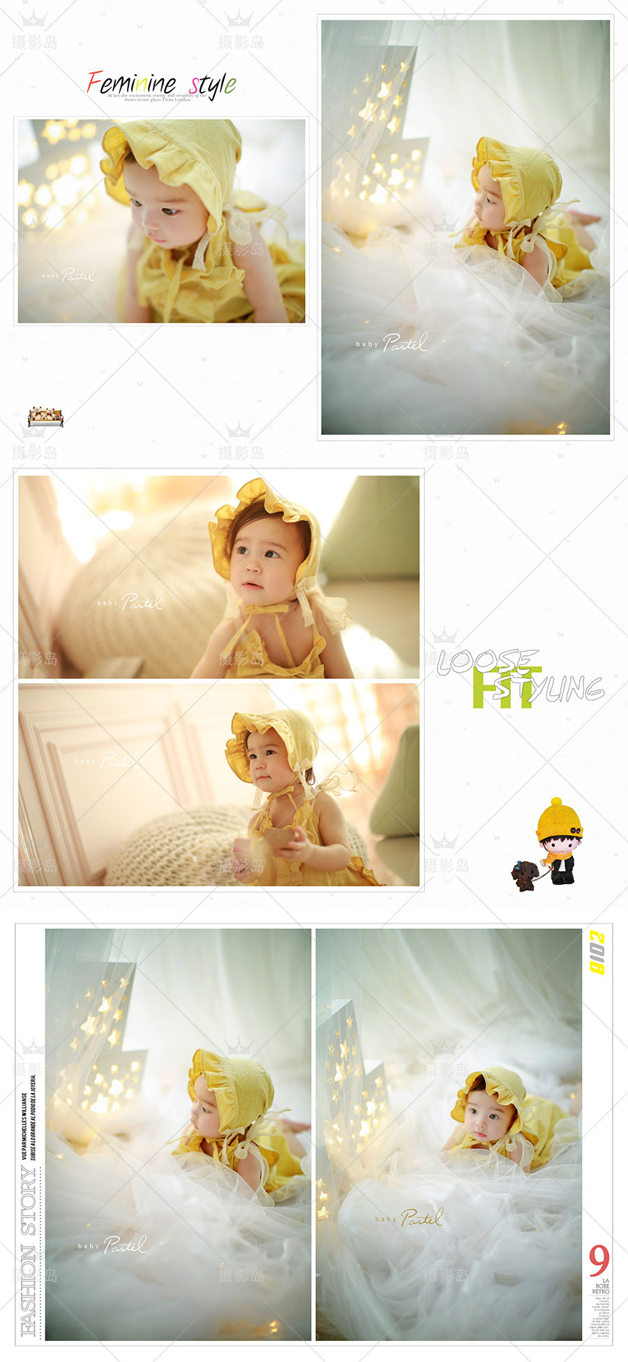 儿童宝宝、百天、周岁摄影写真相册PSD模板，影楼排版设计后期素材