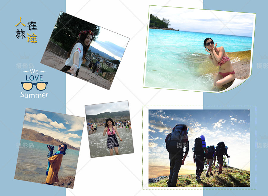 旅行纪念册写真相册PSD分层模板，旅游照片书影集模板