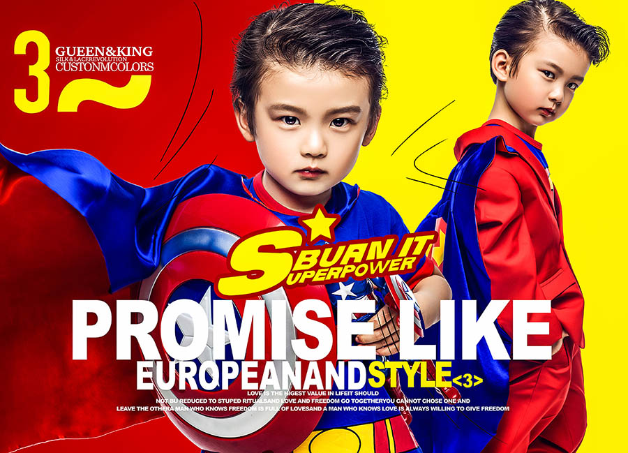 红色超人儿童、潮童主题摄影写真创意PSD相册模板