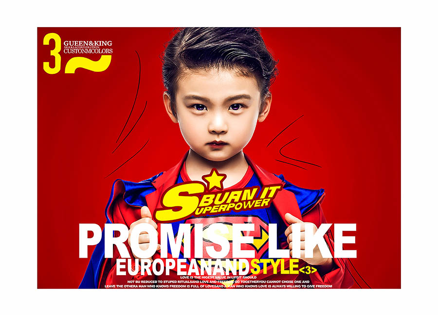 红色超人儿童、潮童主题摄影写真创意PSD相册模板