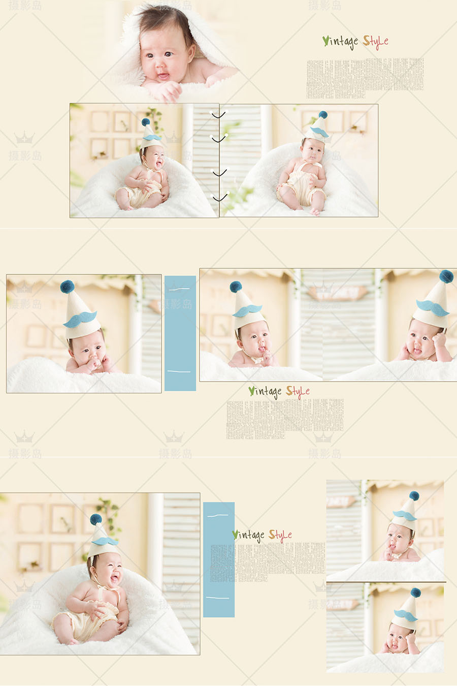 儿童写真模板PSD分层素材，宝宝成长纪念相册排版