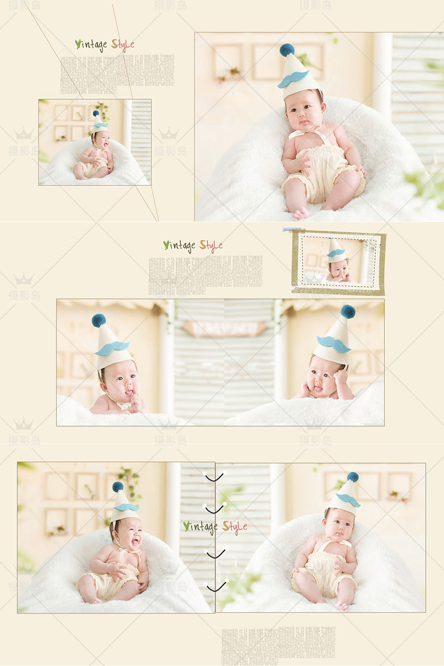 儿童写真模板PSD分层素材，宝宝成长纪念相册排版