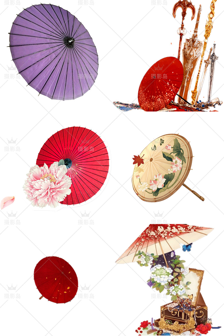 古风油纸伞、古代传统雨伞、汉服伞、花伞、绸布伞图片免抠PS素材