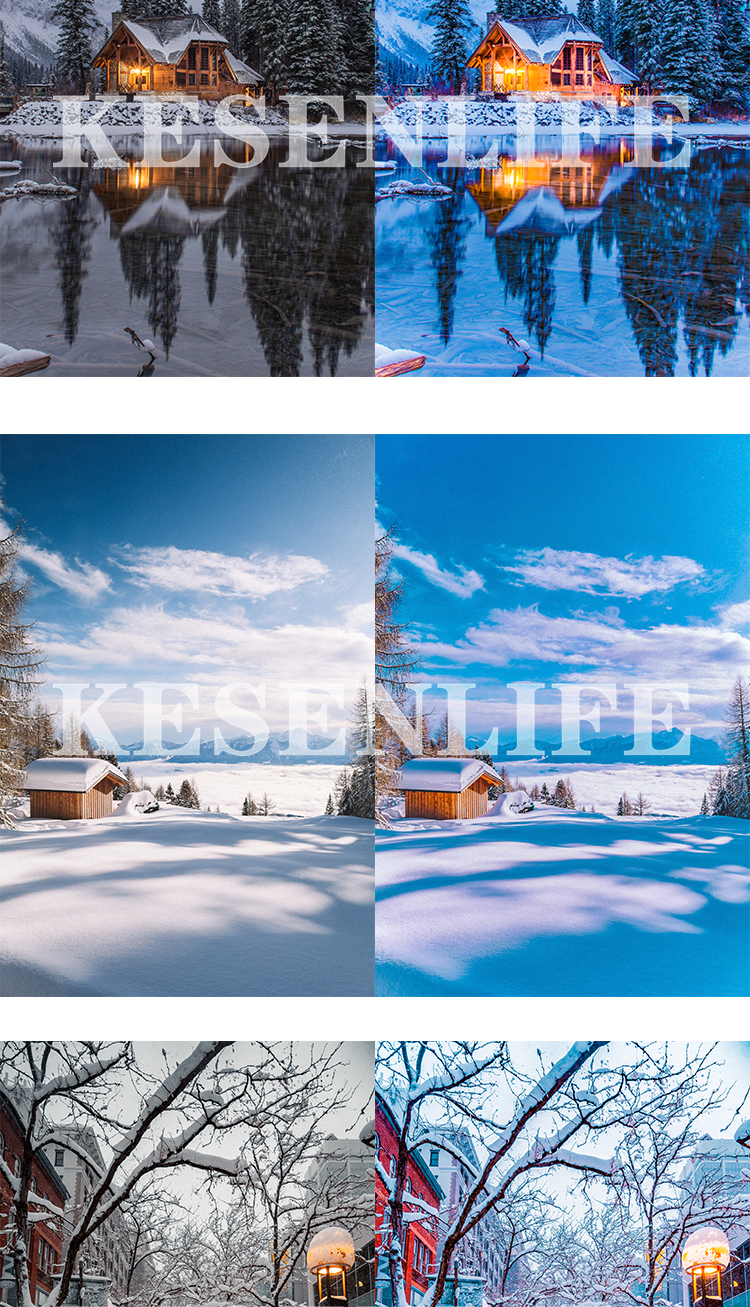 冬季雪景冷色调青蓝色冰蓝预设，适用于Lightroom/PS/手机版LR/PR/AE/FCPX/Luts/达芬奇等调色滤镜