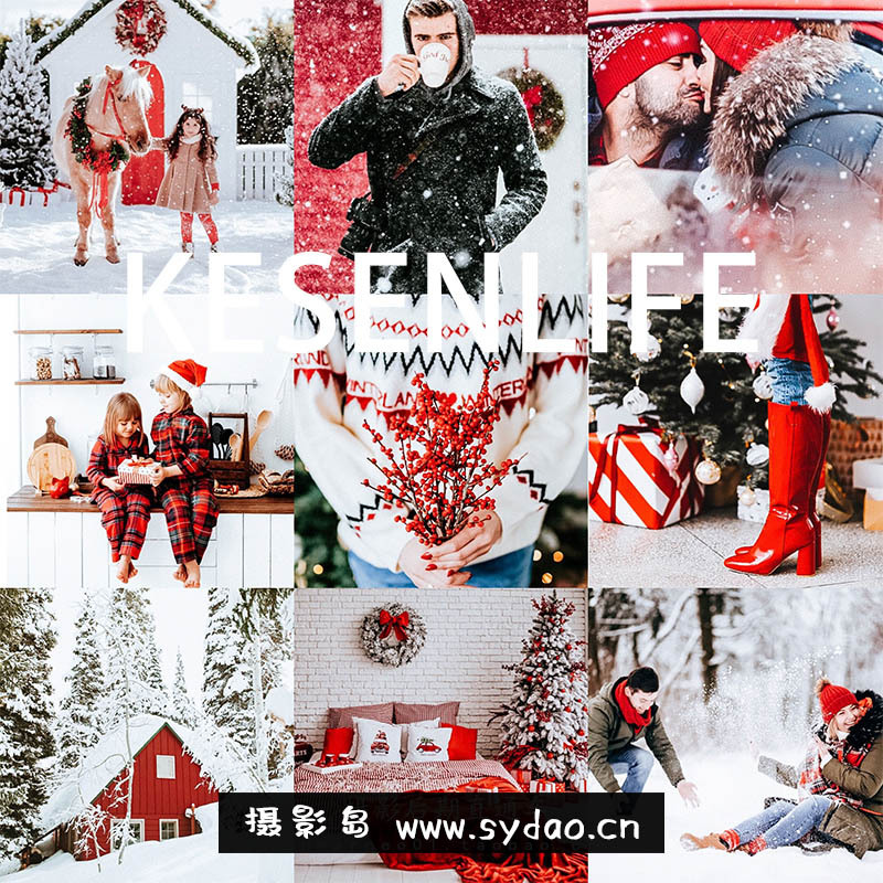 12款冬天雪景圣诞明亮红色预设，适用于Lightroom/PS/手机版LR/PR/AE/FCPX/Luts/达芬奇等调色滤镜