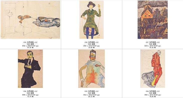 埃贡·席勒抽像油画作品高清大图电子版合集，抑郁病态人物画风人物、人体素描素材临摹