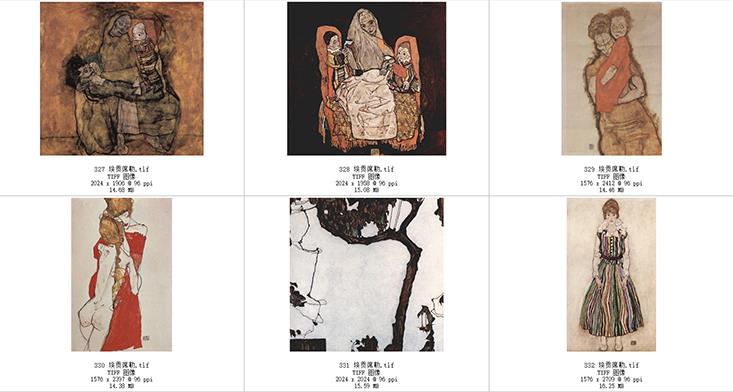 埃贡·席勒抽像油画作品高清大图电子版合集，抑郁病态人物画风人物、人体素描素材临摹