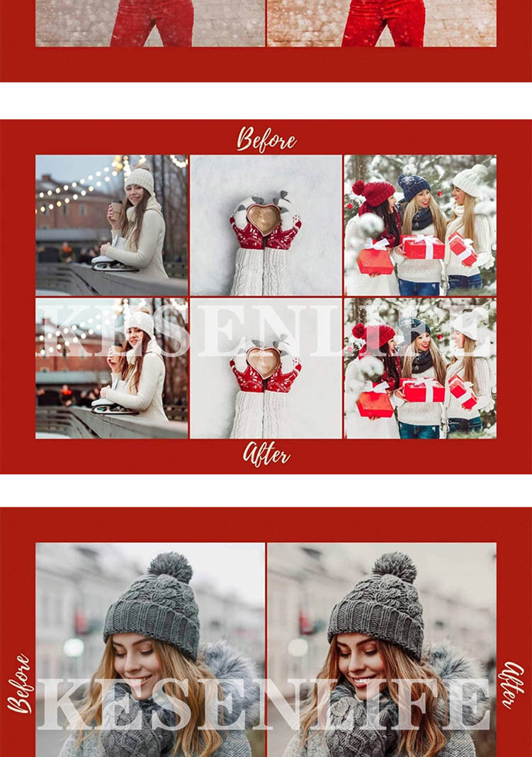 冬季雪景圣诞氛围红色预设，适用于Lightroom/PS/手机版LR/PR/AE/FCPX/Luts等后期调色滤镜