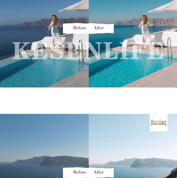 圣托里尼岛希腊白色蓝色预设，适用于Lightroom/PS/手机版LR/PR/AE/FCPX/Luts/达芬奇等后期调色滤镜