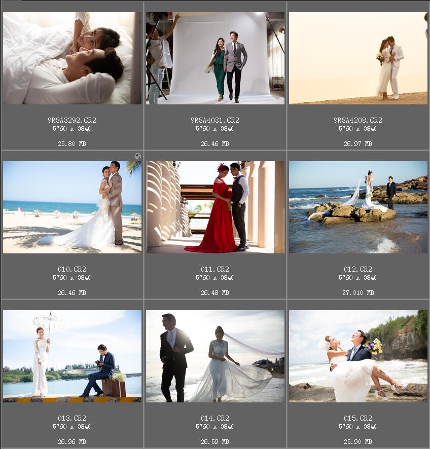 韩式唯美婚纱旅拍婚纱照片raw原片，佳能相机cr2原图练习素材