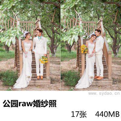 17张外景公园树木背景婚纱照raw未修原片，佳能相机cr2格式婚纱照旅拍原图练习素材