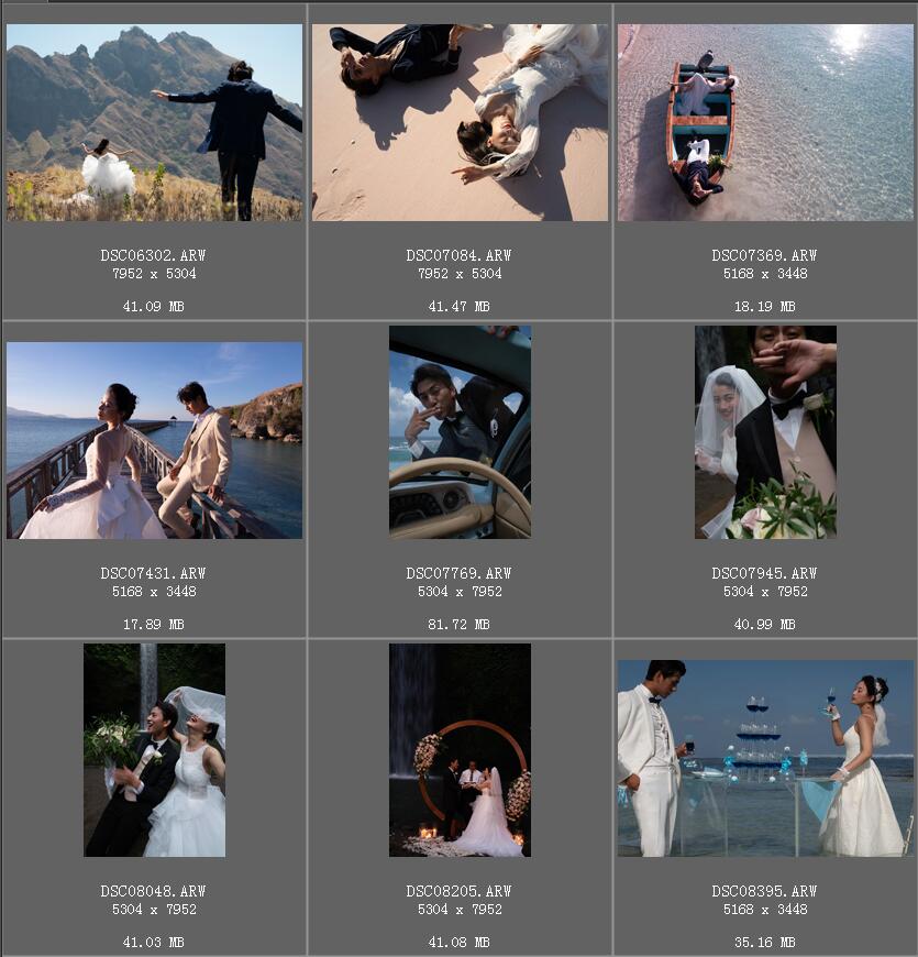外景海边、公园潮酷范婚纱照raw未修原片，佳能相机cr2婚纱摄影旅拍原图练习