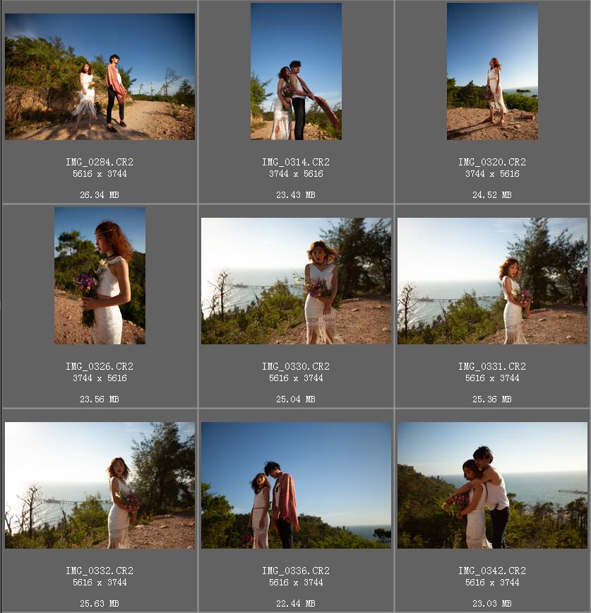 海边休闲旅拍婚纱照raw未修原片，佳能相机cr2婚纱摄影原图练习素材