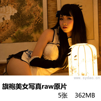 5张书画风格性感旗袍灯笼美女写真raw未修原片，尼康单反相机NEF格式原图练习素材